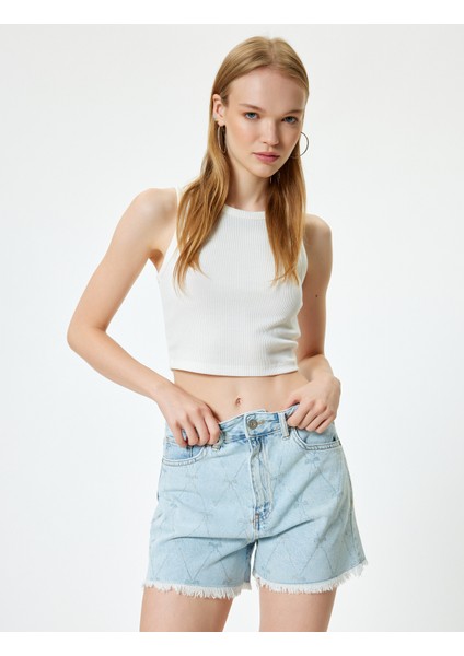 Mini Kot Şort Fiyonk Taş Işlemeli Düğmeli Cepli Rahat Kalıp Püsküllü Paça fiyatları