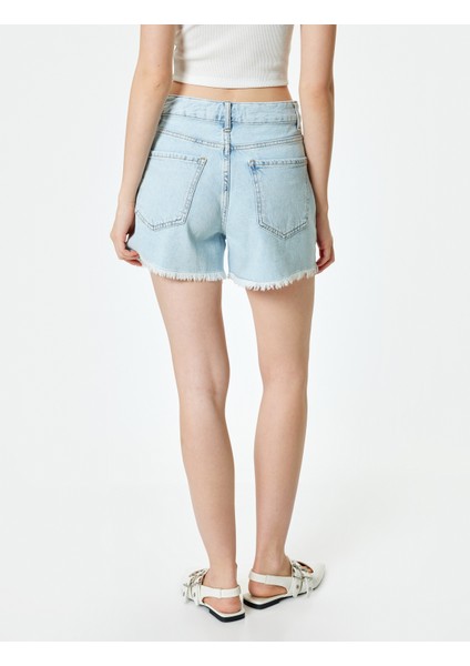 Mini Kot Şort Fiyonk Taş Işlemeli Düğmeli Cepli Rahat Kalıp Püsküllü Paça fırsatları