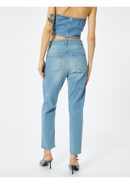 Yüksek Bel Kot Pantolon Rahat Kesim Hafif Dar Paça - Mom Slim Jeans fırsatları