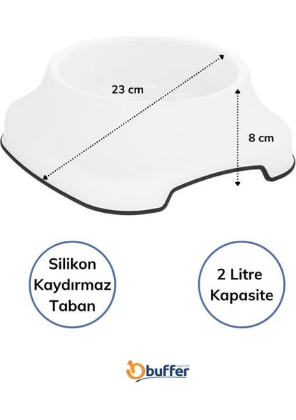 Mg Store Silikon Kaydırmaz Taban Plastik Kedi ve Köpek Mama ve Su Kabı 2 L