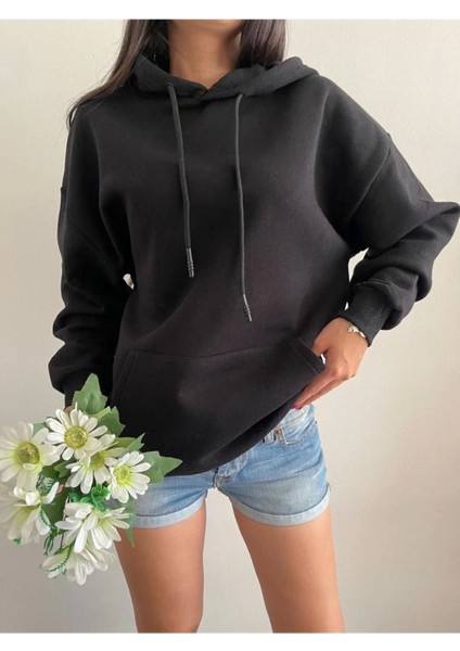 3 Iplik Şardonlu Kapşonlu Sweatshirt