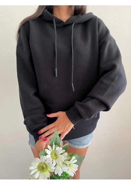 3 Iplik Şardonlu Kapşonlu Sweatshirt
