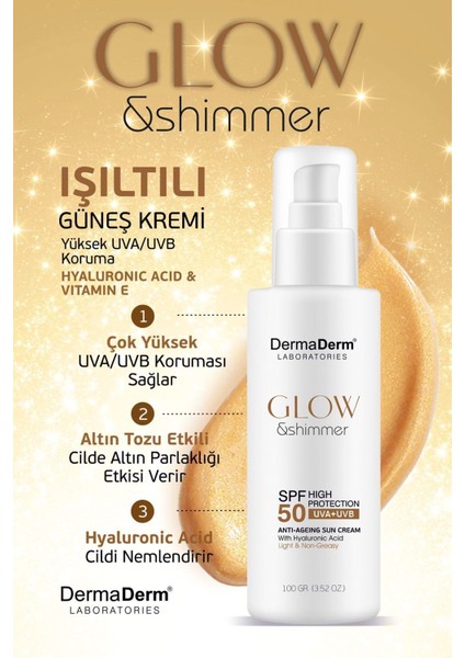 Glow Yüz ve Vücut İçin Işıltılı Simli Güneş Kremi Spf 50 Uva/uvb