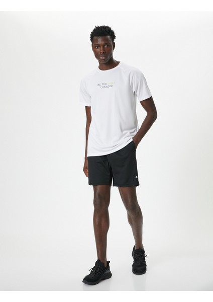 Spor T-Shirt Slogan Baskılı Kısa Kollu Bisiklet Yaka