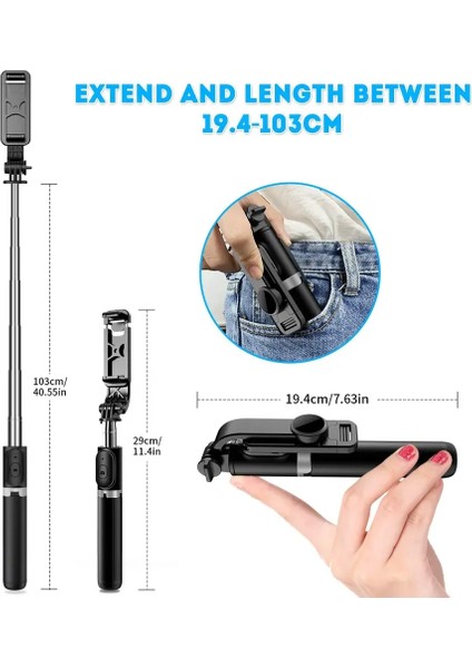 Tripod Selfie Kablosuz Uzaktan Kumanda, Mini Uzatılabilir 4 In 1 SELFİE-360 ° Rotasyon