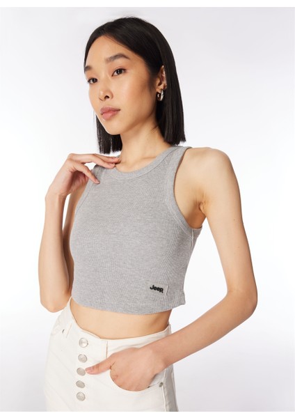 Gri Melanj Kadın Bisiklet Yaka Crop Top Atlet C4SL-TST4095