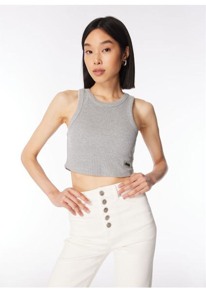 Gri Melanj Kadın Bisiklet Yaka Crop Top Atlet C4SL-TST4095