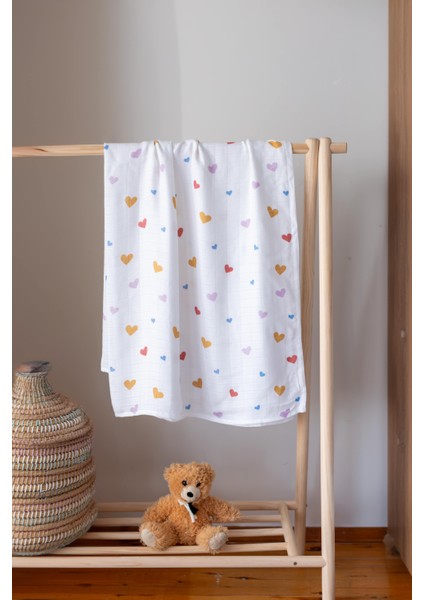 müslin Bambu Bebek Battaniyesi – Müslin Örtü - Gökkuşağı & Kalp Set fiyatları