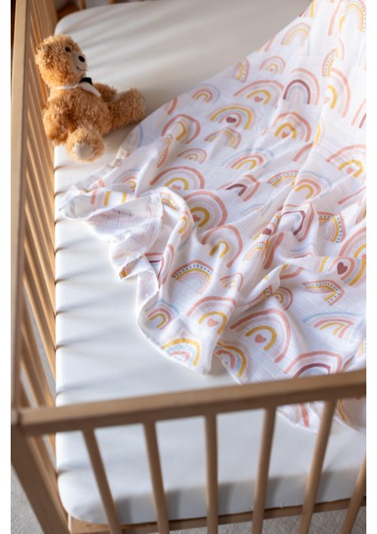 müslin Bambu Bebek Battaniyesi – Müslin Örtü - Gökkuşağı & Kalp Set modelleri