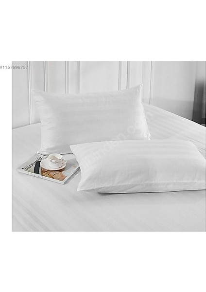 2 Adet Beyaz Çizgili Pamuk Saten Yastık Kılıfı 50X70 / Lüx Otel Tip modelleri