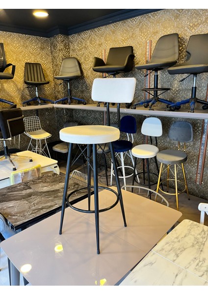 Yeni,mila Bar Sandalyesi Beyaz Babyface Kumaş.65 cm Oturum Yüksekliği
