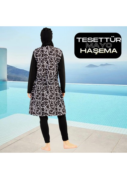 Tam Kapalı Taytlı Desenli Büyük Beden Tesettür Mayo Takım modelleri