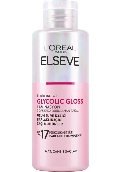 Paris Elseve Glycolic Gloss Parlaklığı Saça Mühürleyen Laminasyon 5 Dakikada Durulanan Bakım 200ML