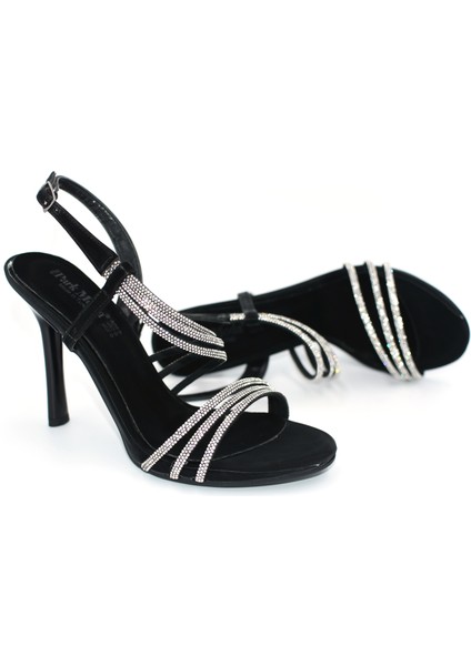 (Park Moda) Taş Biye Detaylı Topuklu Kadın Saten Abiye Ayakkabı Siyah