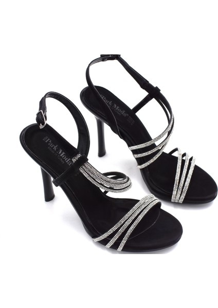 (Park Moda) Taş Biye Detaylı Topuklu Kadın Saten Abiye Ayakkabı Siyah modelleri