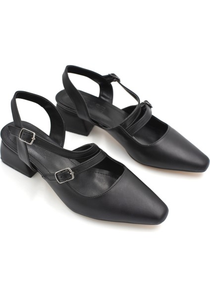 (Wiesse) Kapalı Burun Çift Tokalı Alçak Topuk Kadın Ayakkabı Siyah modelleri