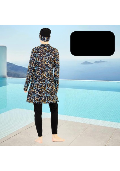 Tam Kapalı Taytlı Desenli Büyük Beden Tesettür Mayo Takım fiyatları