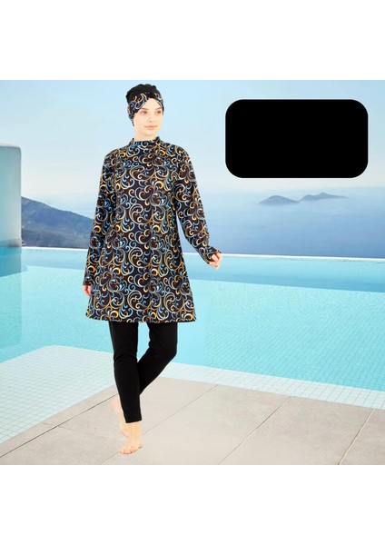 Tam Kapalı Taytlı Desenli Büyük Beden Tesettür Mayo Takım modelleri