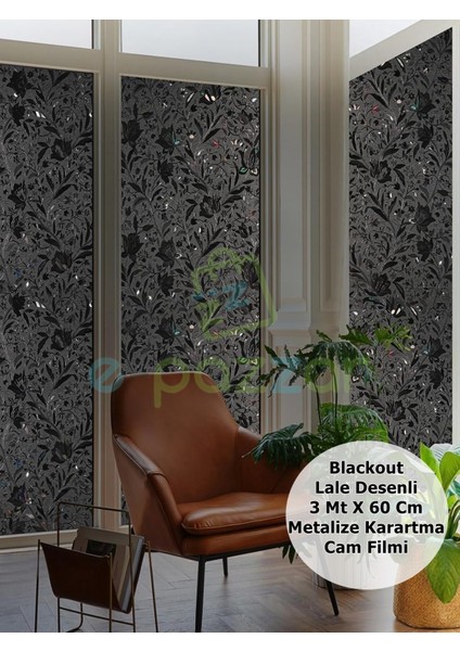 3 mt x 60 cm Blackout Uv Koruyucu Dekoratif 3D Lale Desenli Cam Banyo Pencere Folyosu Statik Sticker