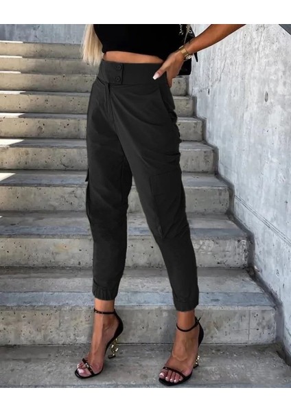 Kadın Bel Düğme Detaylı Paça Lastikli Kargo Pantolon fırsatları