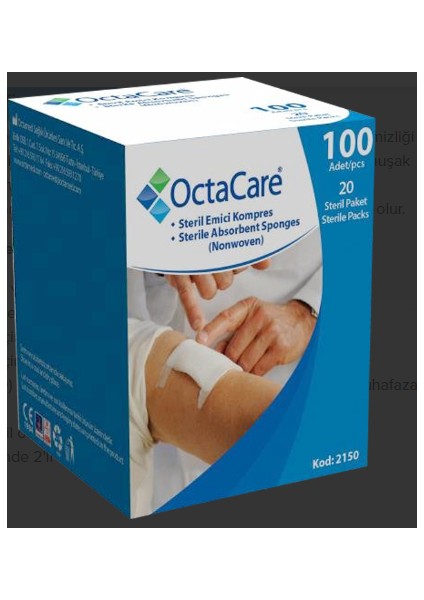 Octacare Steril Emici Kompres (Non-Wowen) 7,5cm x 7,5cm 100 Adet