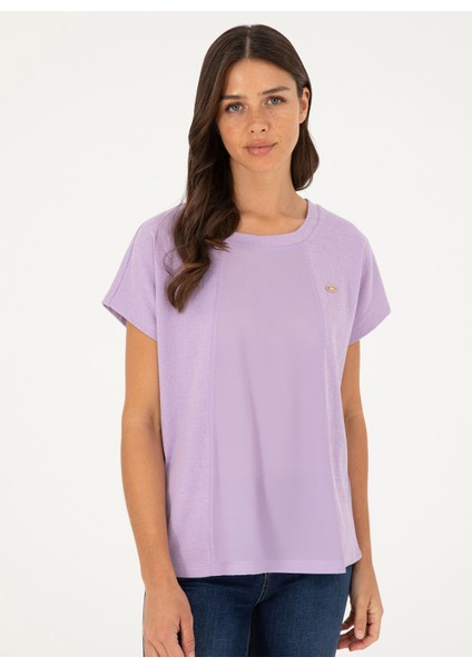Bisiklet Yaka Lila Kadın T-Shirt POSY indirimleri