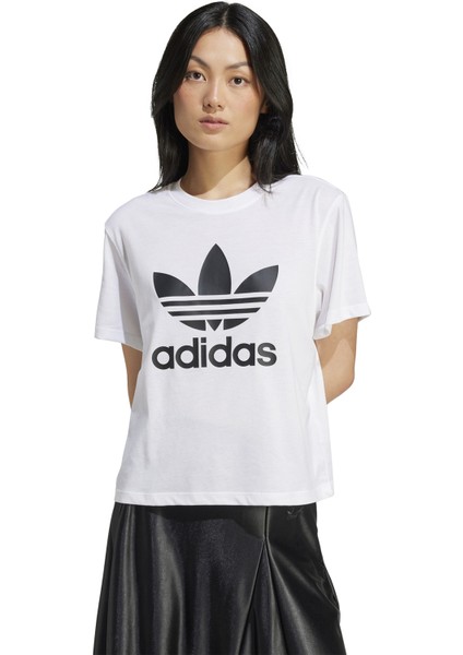 Kadın Beyaz Yuvarlak Yaka Normal Kalıp T-Shirt IN8441 Trfl Tee Boxy