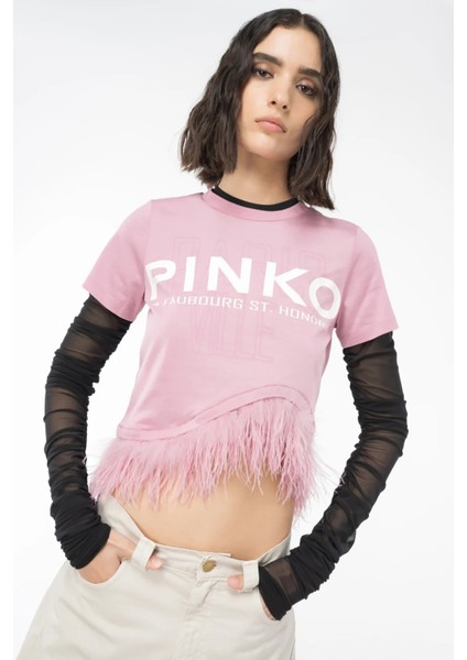 Yuvarlak Yaka Baskılı Siyah Kadın T-Shirt 103130A1LV fiyatları
