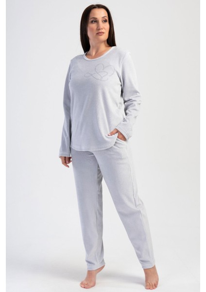 Kadın Kadife Büyük Beden Uzun Kol Pijama Takım , 403086