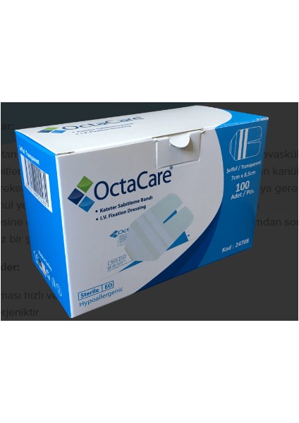 Octacare Şeffaf Kateter Sabitleme Bandı 7 cm x 8,5 cm 100 Adet