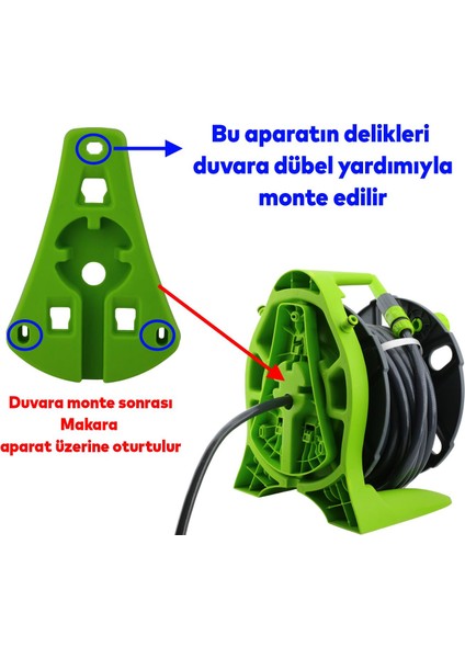 Makaralı Hortum Seti Duvar Monteli Bahçe Çeşme Su Hortumu 1/2 Sulama Araç Yıkama 15 Metre Tambur