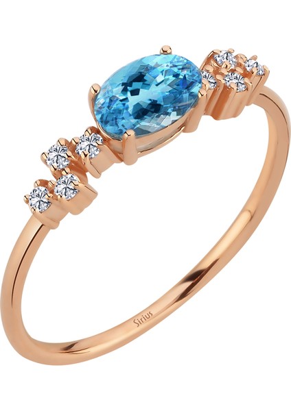 ve Oval Mavi Topaz Taşlı Aquala Yüzük 0417R0340