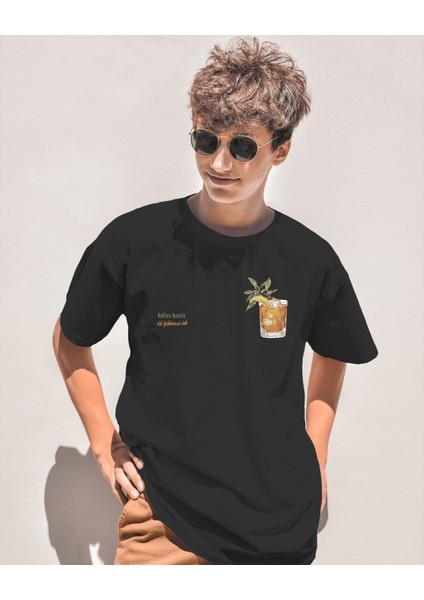 Old Fashioned Kokteyl Tasarım Relaxed Fit Erkek Ön-Arka Baskılı Tişört