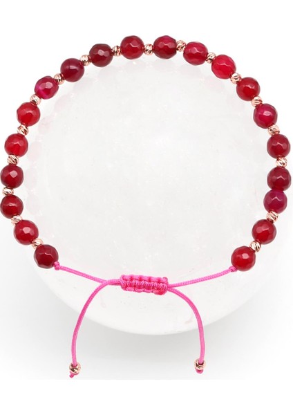 Akik Doğal Taş Makrome Örme Bileklik Fasetli Küre Kesim