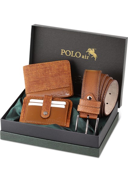 Kutulu Spor Kot Desen Erkek Cüzdan Kemer Kartlık Seti M-11