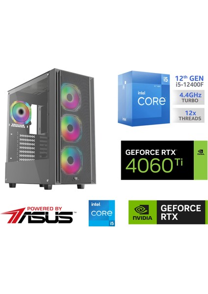 DDR5 GAMİNG PC / 8 GB RTX4060 Ti / i5 12400F (i5 12.NESİL) / 32 GB DDR5 RAM / 1 TB M.2 SSD / WİN11 PRO