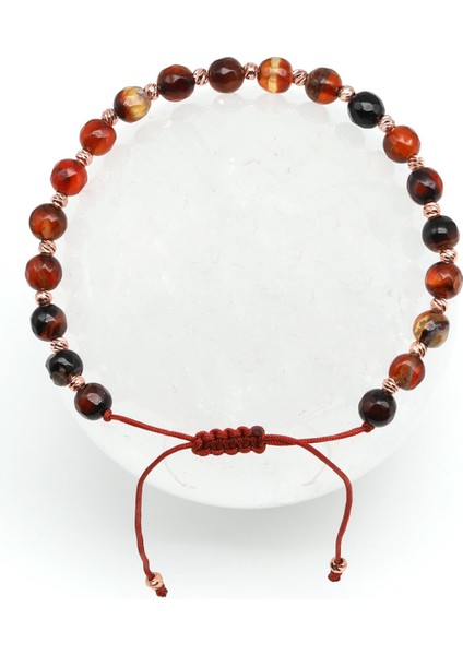 Akik Doğal Taş Makrome Örme Bileklik Fasetli Küre Kesim