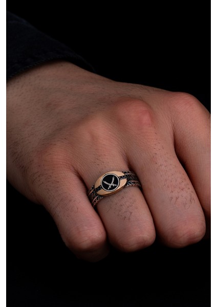 Erkek Gümüş Yüzük - Çift Kılıç Zülfikarlı Ince Kibar Gümüş Erkek Yüzüğü fiyatları