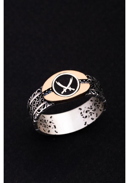 Erkek Gümüş Yüzük - Çift Kılıç Zülfikarlı Ince Kibar Gümüş Erkek Yüzüğü modelleri