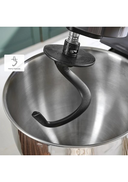 3 Farklı Aparatlı Premium 6 Hız Kademeli 5l Geniş Hazneli Stand Mikser 1500W Güçlü Motor Performansı