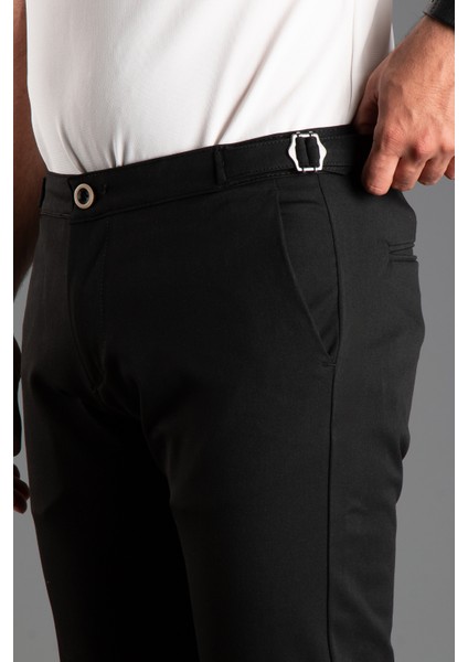 Erkek Siyah Beli Tokalı Keten Pantolon fiyatları