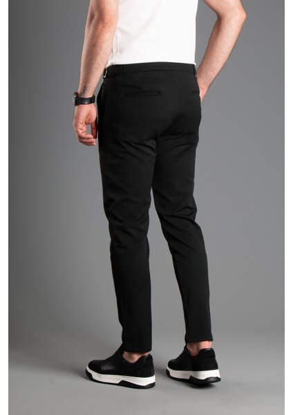 Erkek Siyah Beli Tokalı Keten Pantolon modelleri