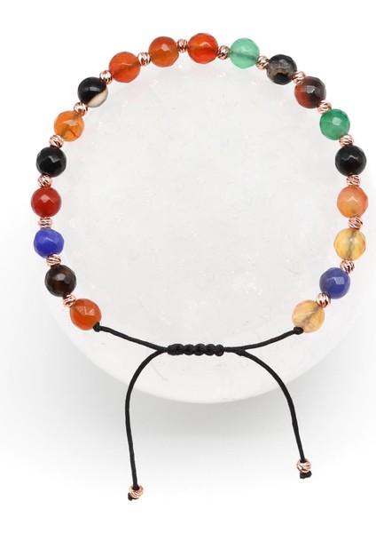 Akik Doğal Taş Makrome Örme Bileklik Fasetli Küre Kesim