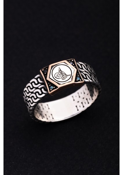 Erkek Gümüş Yüzük - Osmanlı Tuğrası Siyah Taşlı Gümüş Erkek Yüzüğü modelleri
