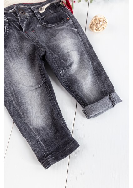 Denim Kumaş Askılı Erkek Bebek Kot Pantolon