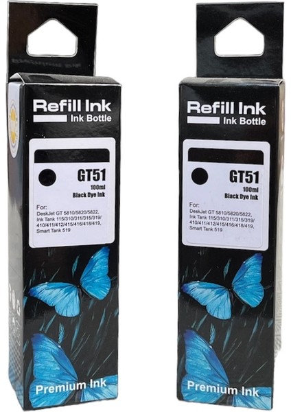 Hp GT51XL - 52 GT5820/ GT5810/ 415/ 315/ Smart Tank 500-515-530 Ikili Siyah Renk Mürekkep