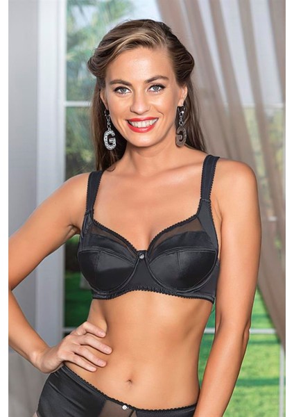 Saten Toparlayıcı Minimizer Sütyen ve Yüksek Bel Slip Külot Takım Siyah (MGP31521)