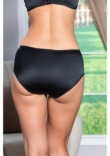 Saten Toparlayıcı Minimizer Sütyen ve Yüksek Bel Slip Külot Takım Siyah (MGP31521)