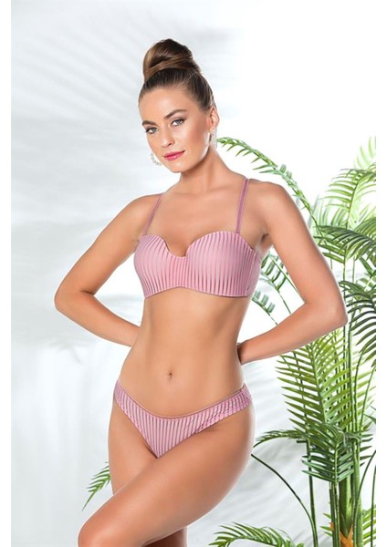 Straplez Lotus Sütyen ve Slip Külot Takım Pembe (MGP31761)