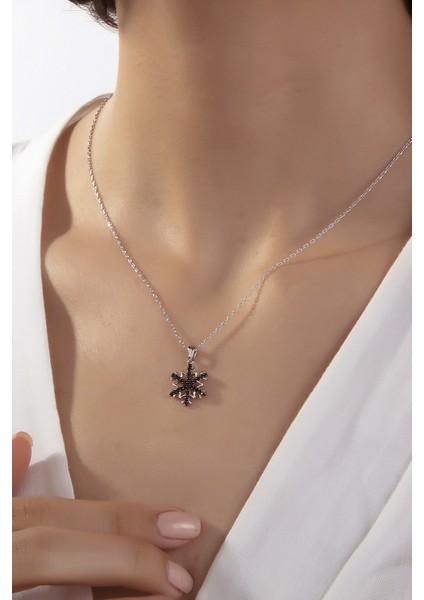 Kadın Orjinal 925 Ayar Gümüş Zirkon Taşlı Kar Tanesi Model Kolye modelleri